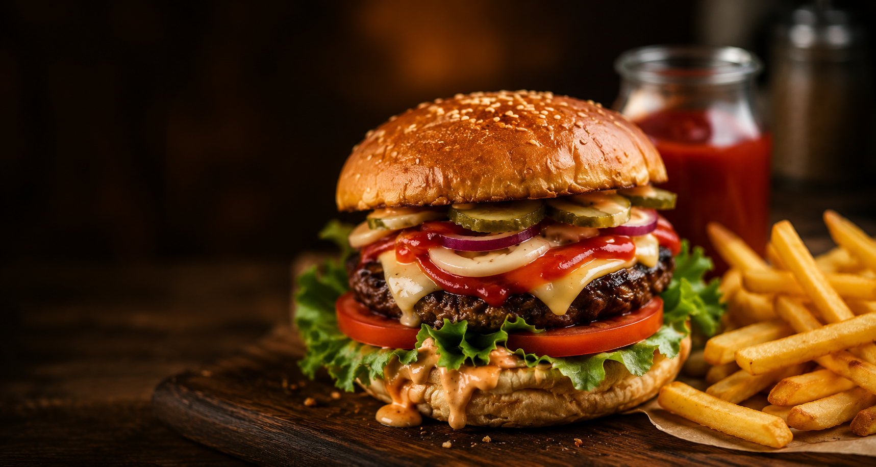 Cheeseburger met sla en saus