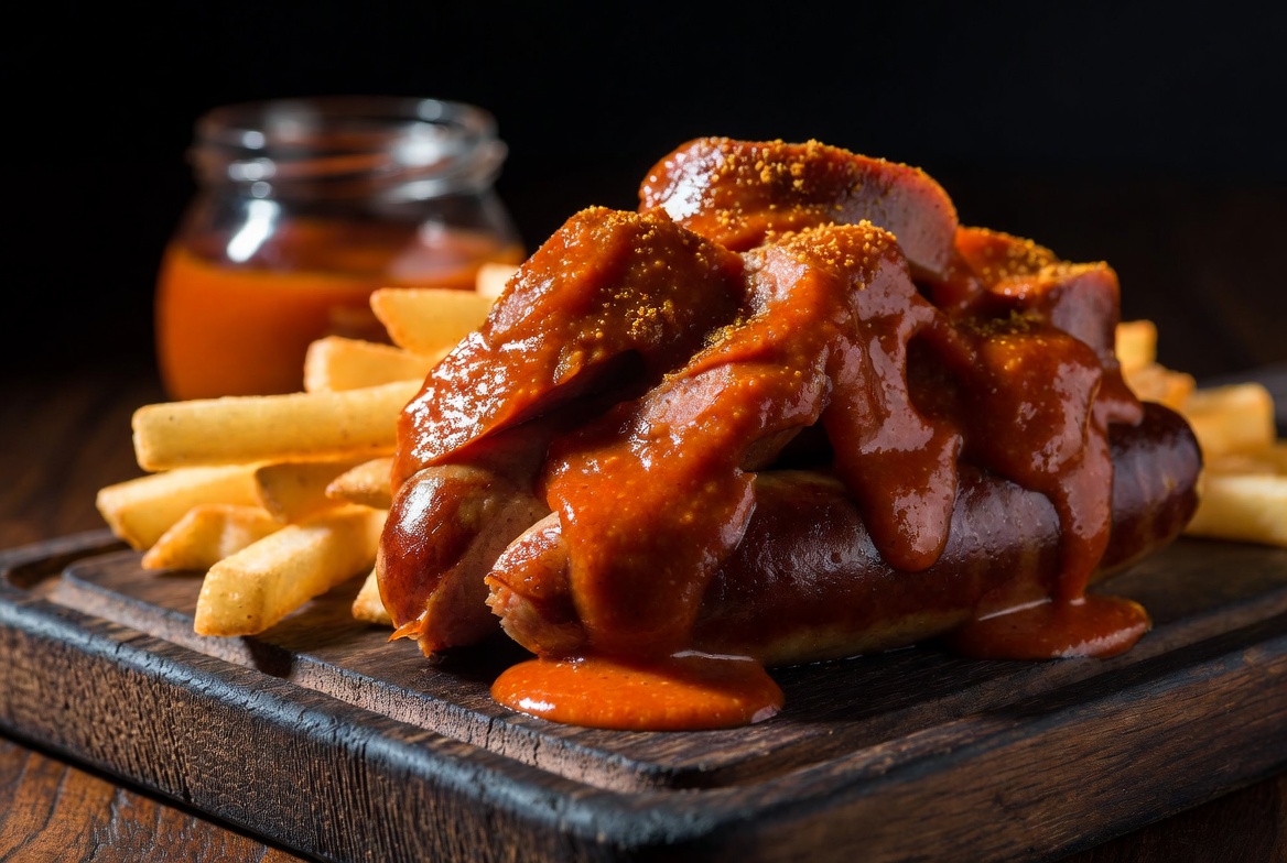 Currywurst met currypoeder en friet